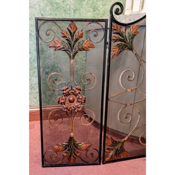 Decorative Vintage Metal Fireplace Screen With Floral & Scroll Design - Picture 2 of 2